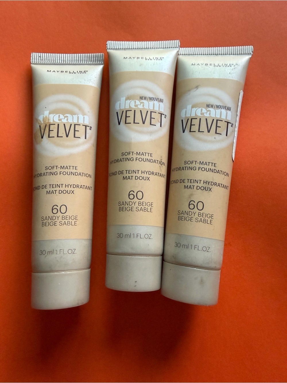 3 Maybelline Dream Velvet Soft-Matte Hydrating Foundation # 60 Sandy Beige 1 oz
